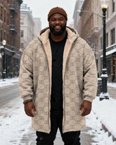 Big & Tall Men's Vintage Khachi Geometric Print Velvet Thickened Long Hooded Coat